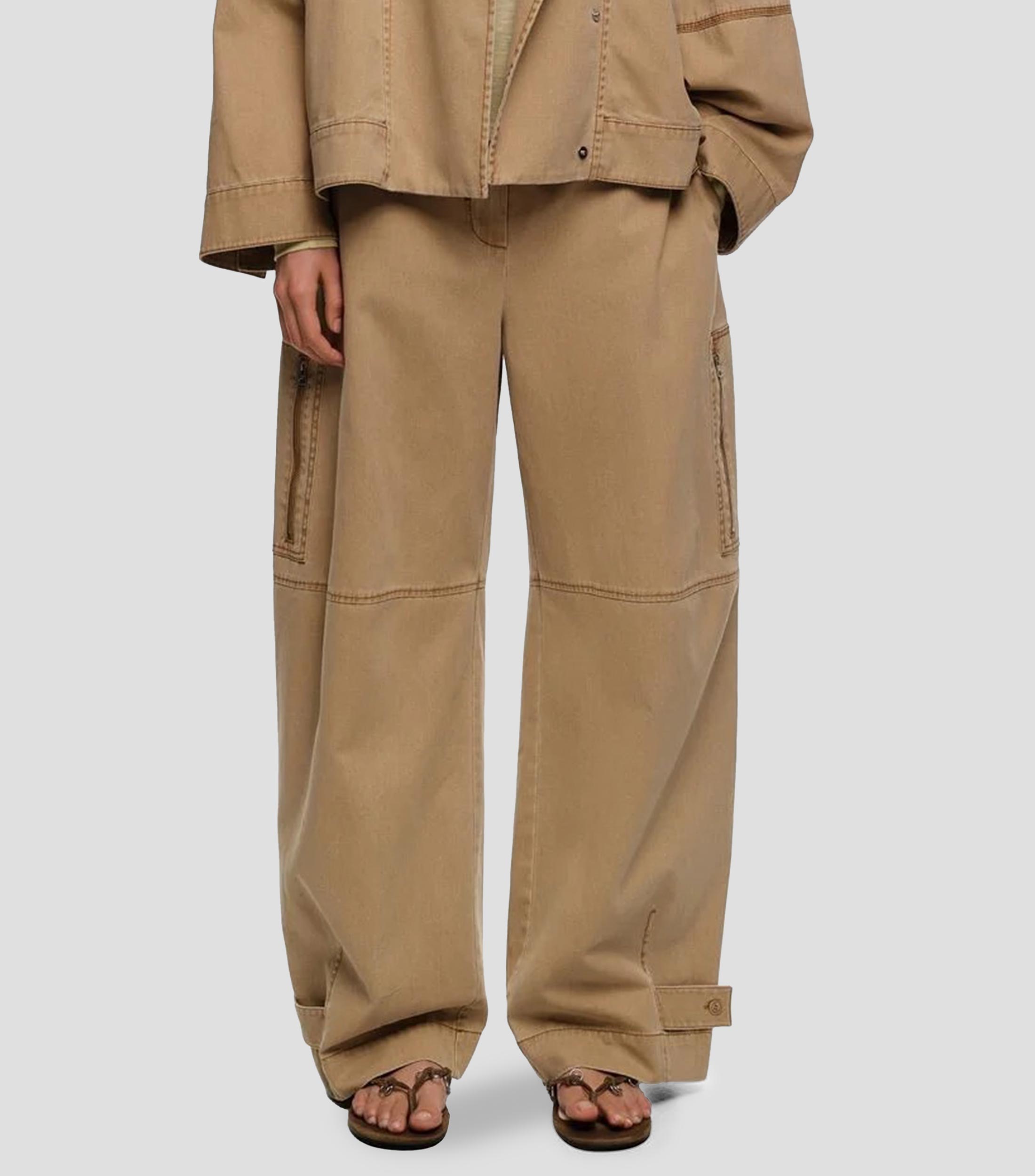 Pantalón barrel ajustable algodón camel Mujer
